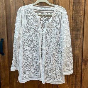 Incredible vintage white lace coverup / cardigan in L/XL